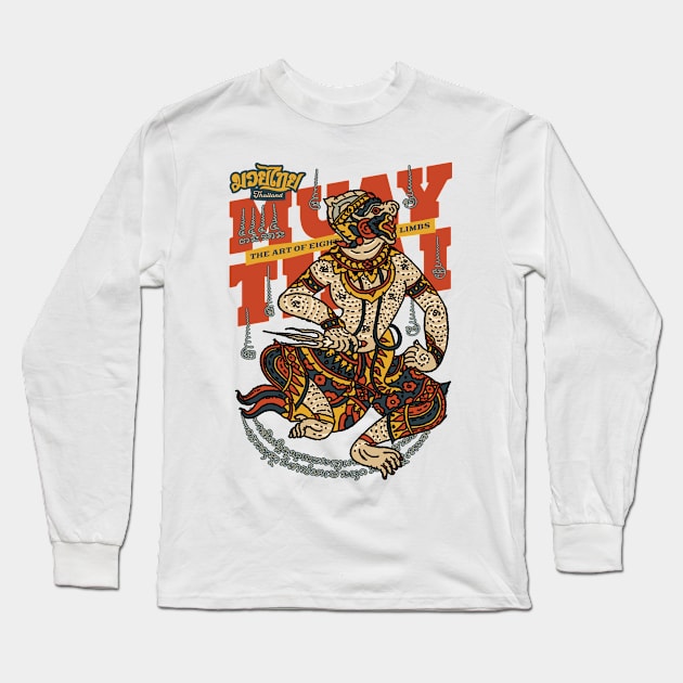 Classic Muay Thai Hanuman Tattoo Long Sleeve T-Shirt by KewaleeTee